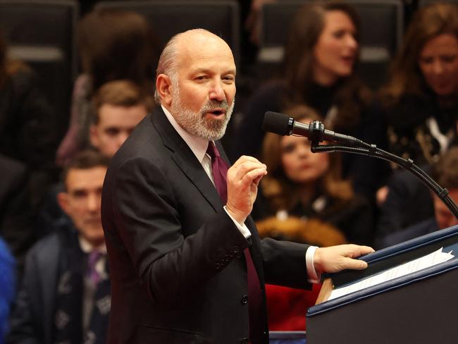 WASHINGTON, DC - JANUARY 20: CEO of Cantor Fitzgerald Howard Lutnick speaks during an inauguration event at the Capital One Center on January 20, 2025 in Washington, DC. Donald Trump takes office for his second term as the 47th president of the United States.   Justin Sullivan/Getty Images/AFP (Photo by JUSTIN SULLIVAN / GETTY IMAGES NORTH AMERICA / Getty Images via AFP)