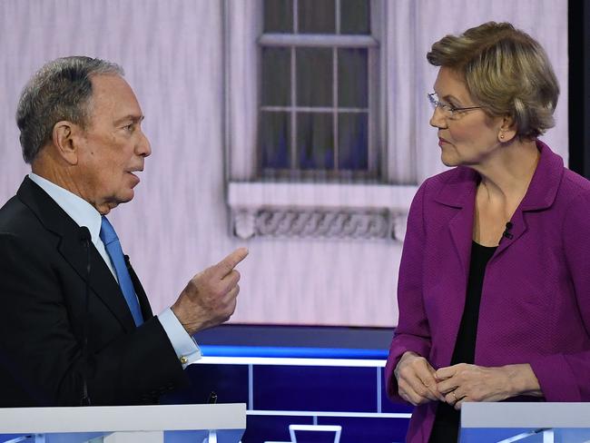 Former New York Mayor Mike Bloomberg and Massachusetts Senator Elizabeth Warren. Picture: AFP