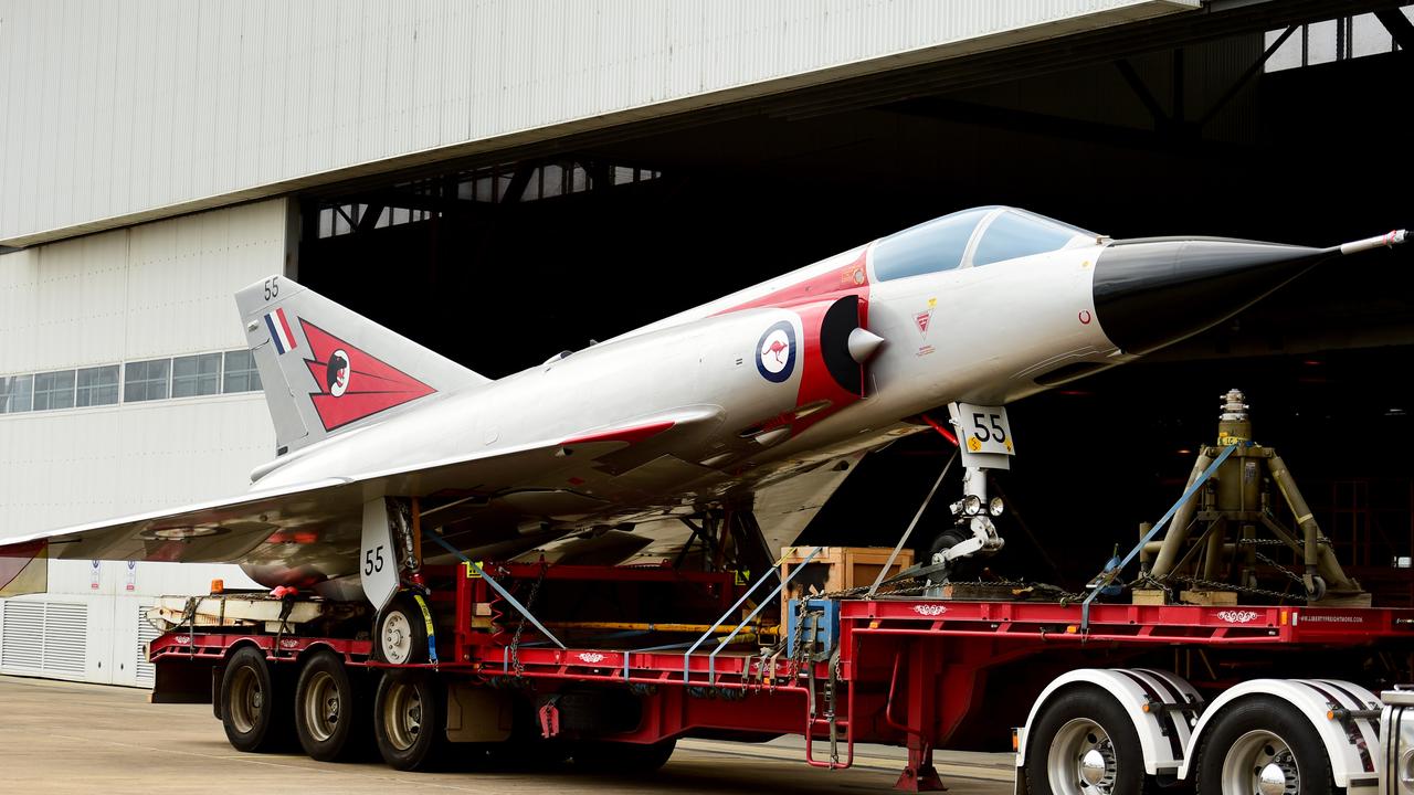 Two restored Royal Australian Air Force aircraft veterans- a Mirage fighter jet A3-55 and a Winjeel Trainer??? A85-403 - arrived at Townsville RAAF Base. Picture: Alix Sweeney