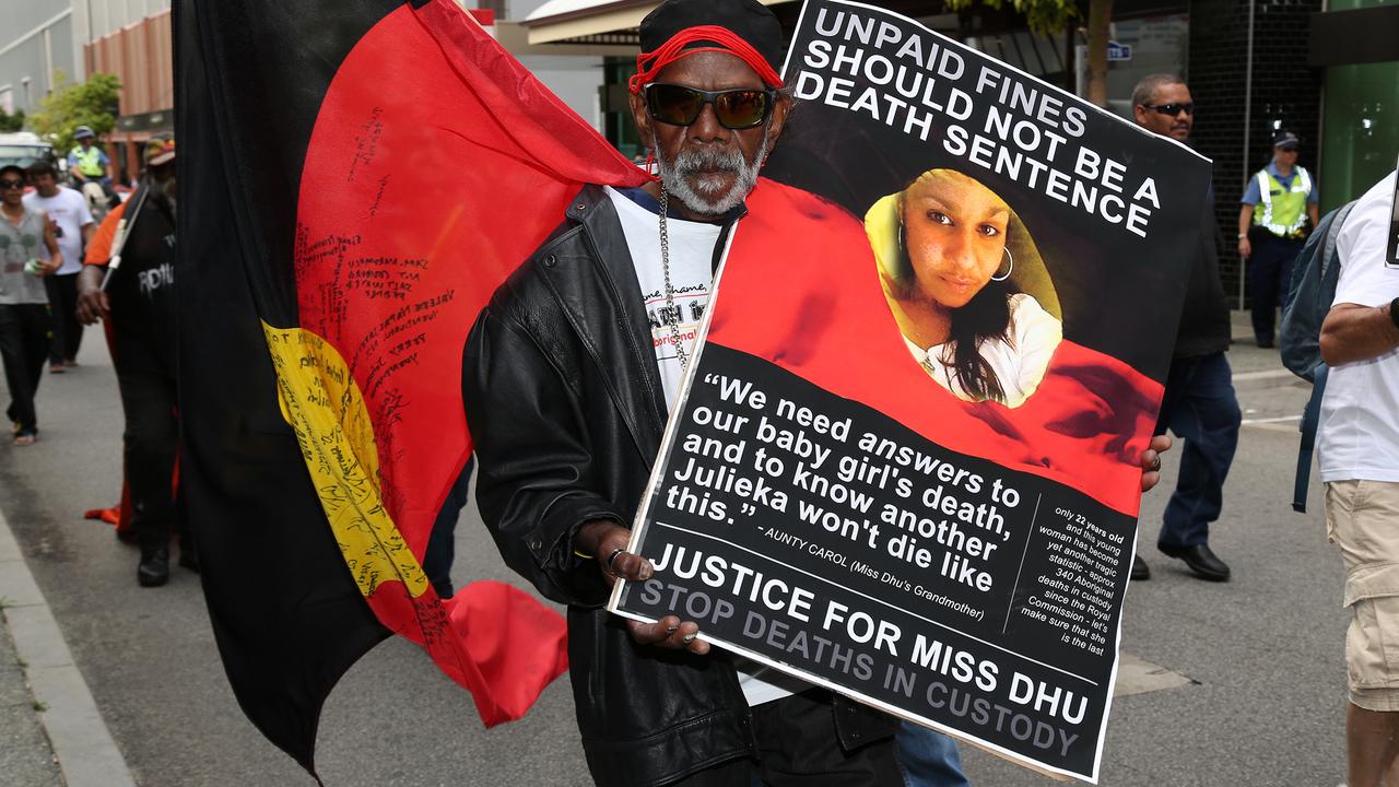 Indigenous protest march in Perth after Julieka Dhu died in WA custody in 2014 at Port Hedland. Picture: Bohdan Warchomij.