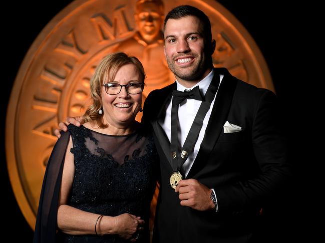 James Tedesco with his mother Rosemary after winning the Dally M Player of the Year award during the 2019 Dally M Awards. Picture: Dan Himbrechts