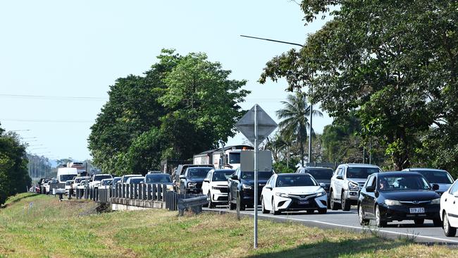 Southbound traffic was banked up for kilometres after a multi-vehicle crash on the Bruce Hwy on Monday afternoon at Edmonton. Picture: Brendan Radke