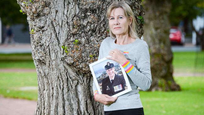 Julie-Ann Finney with a picture of her son Dave. Picture: AAP / Brenton Edwards