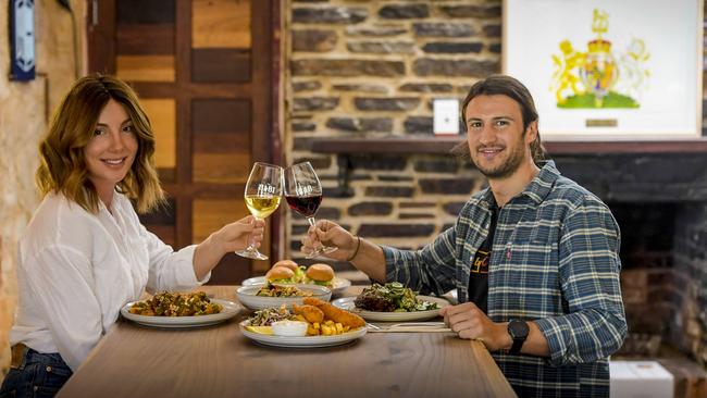 Sophie Wight and Matteo Scarpantoni enjoy a meal at The Hagen Arms in Echunga. Picture: Roy VanDerVegt