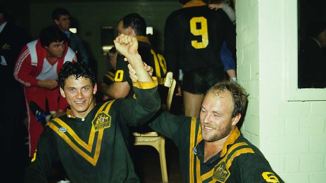 Les Kiss and Wally Lewis playing for the Kangaroos.