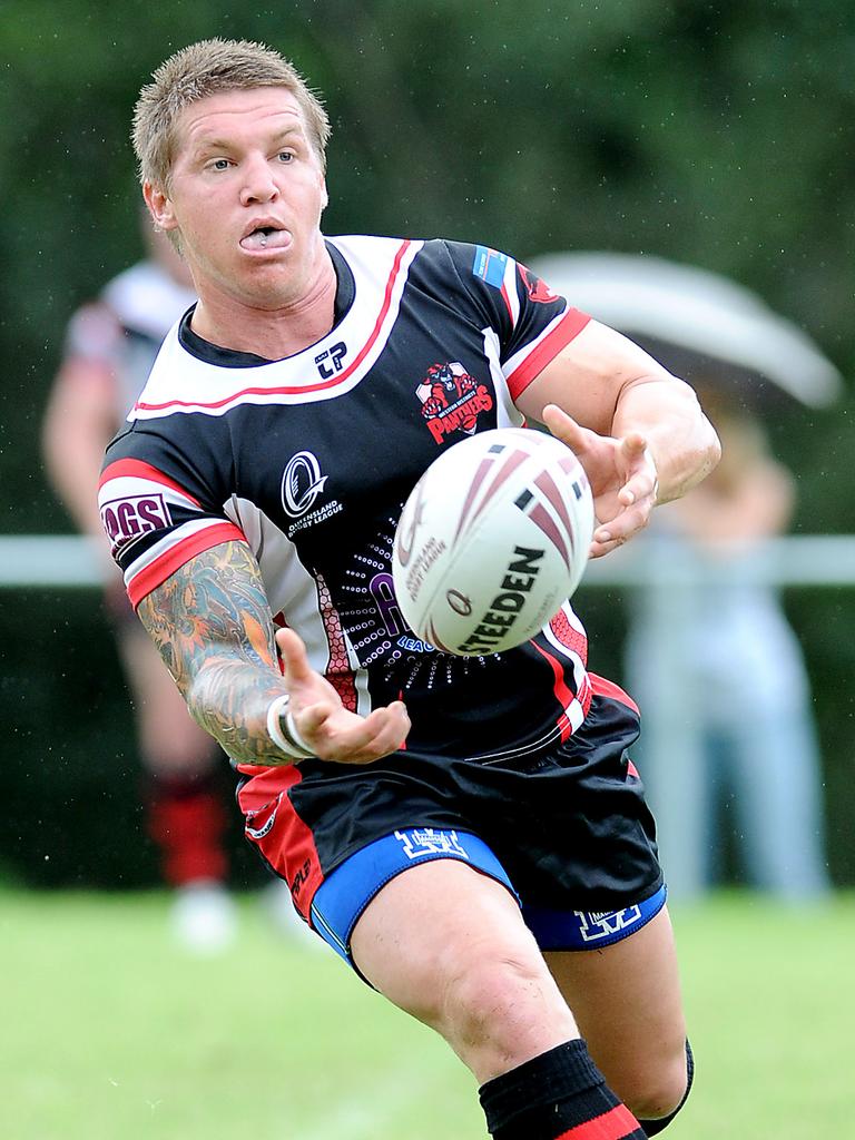 Denny Lambert, complete with tongue stud and tattoos, playing for Wests Panthers.