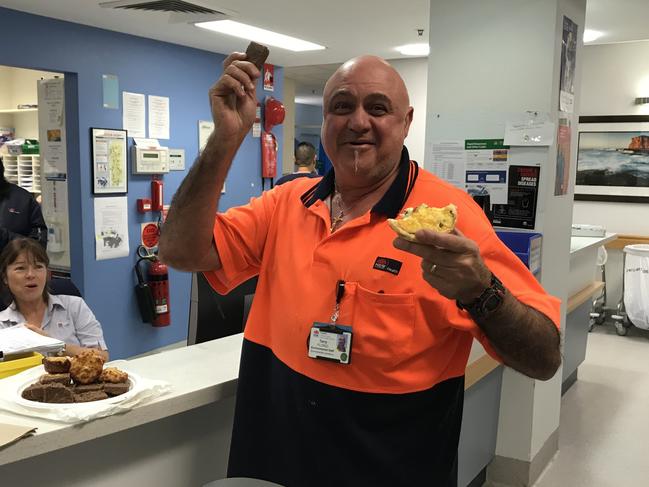 Gosford Hospital staff member Terry Florio enjoying afternoon tea on the Central Coast Express for DoSomething Day.