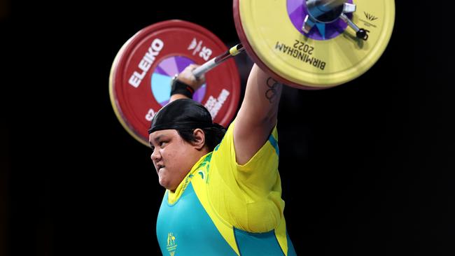 Charisma Amoe Tarrant has taken bronze for Australia in the weightlifting. Picture: Ryan Pierse/Getty Images