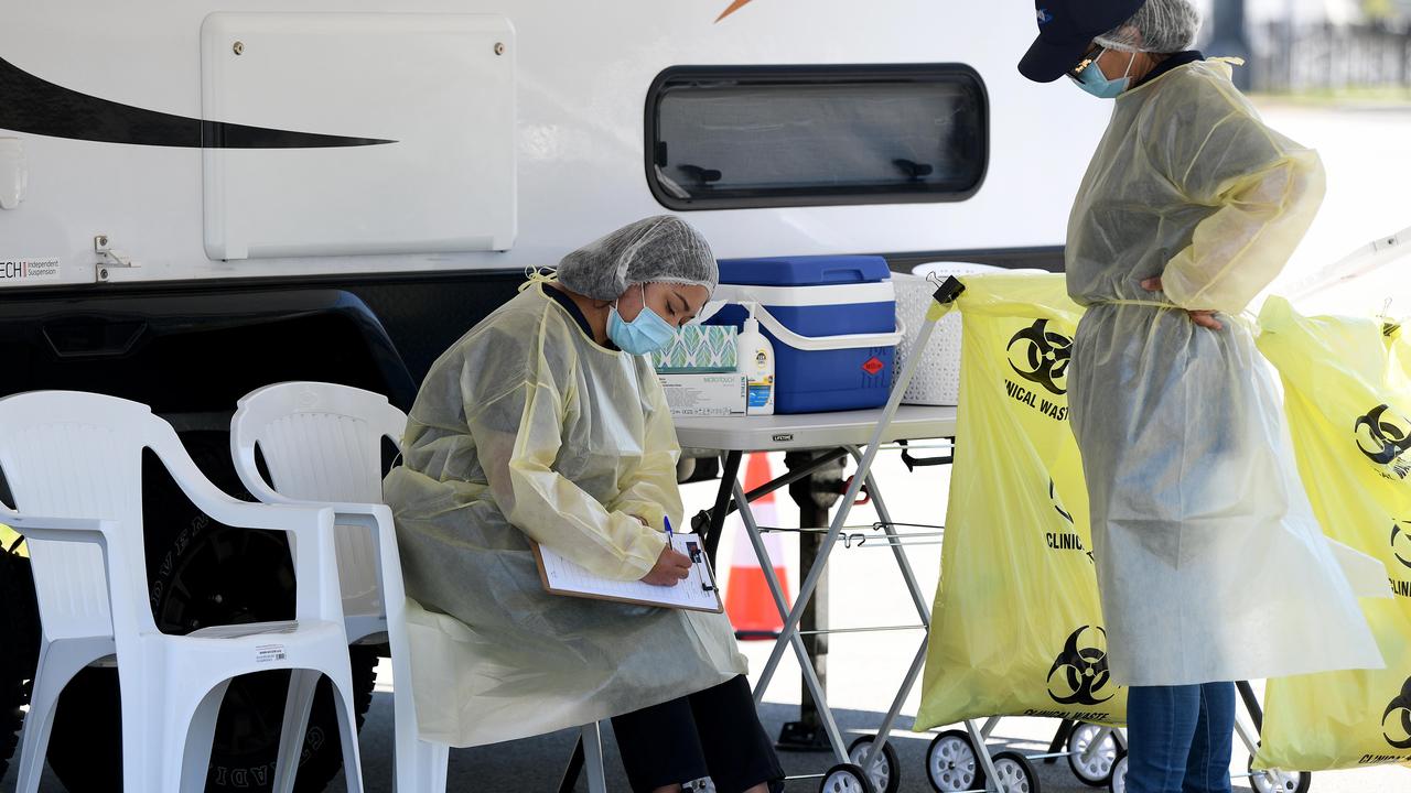 Health care workers at the Sydney International Airport Covid drive-through testing clinic in October 2020. Picture: NCA NewsWire/Bianca De Marchi