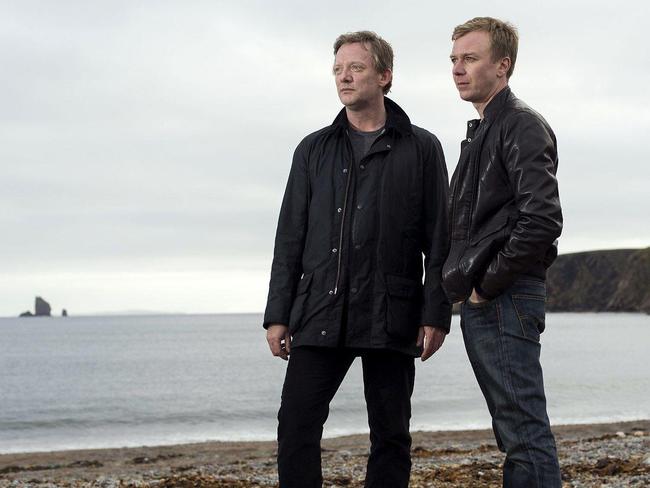 Douglas Henshall and Steven Robertson in a scene from season two of the TV series Shetland. Supplied by ABC TV.