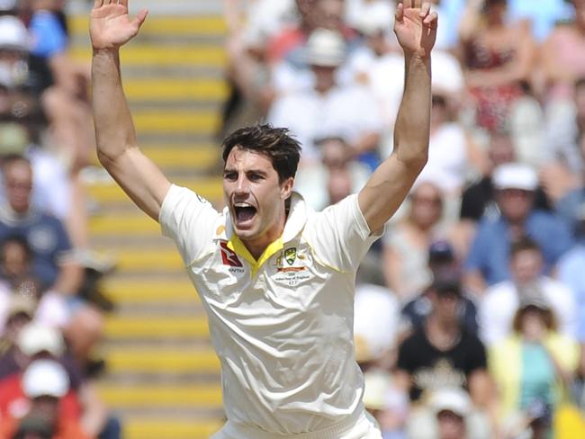 Pat Cummins becomes the second fastest to 100 Test wickets. Picture: AP Photo/Rui Vieira