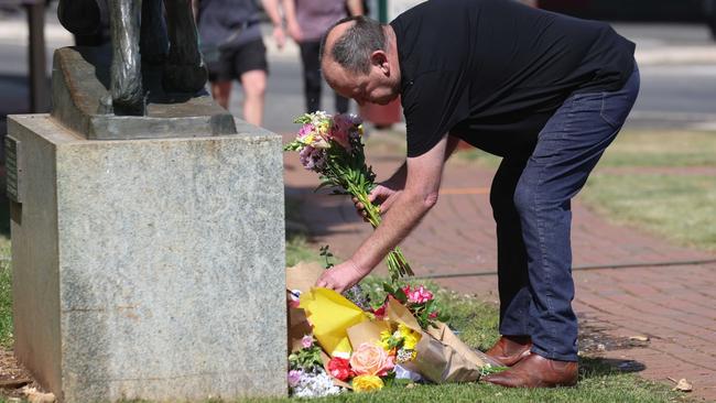 People leave flowers at the Royal Daylesford Hotel on Monday. Picture: NCA NewsWire / Brendan Beckett