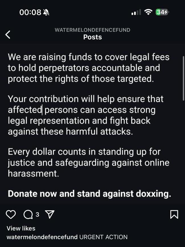 Watermelon Defence Fund's now deleted Instagram post.