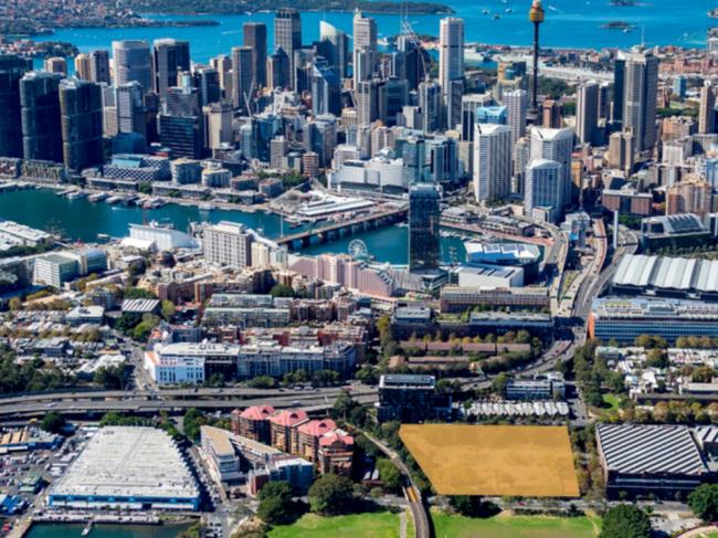 The development site in Pyrmont (highlighted). Picture: Landream