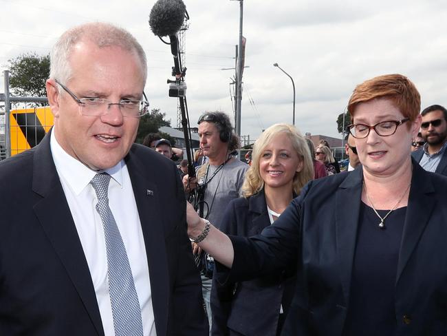 Prime Minister Scott Morrison and Minister for Foreign Affairs and Minister for Women Senator Marise Payne (right). Picture: Gary Ramage