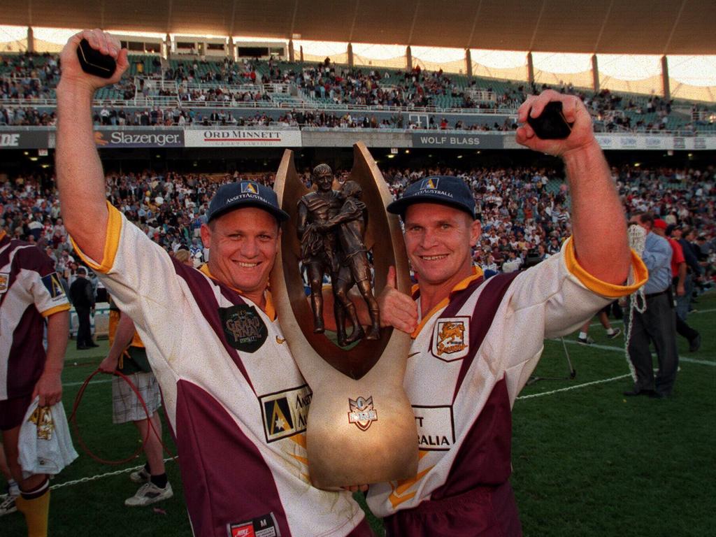 Kevin Walters (L) won five premierships with Brisbane. Picture: David Kapernick