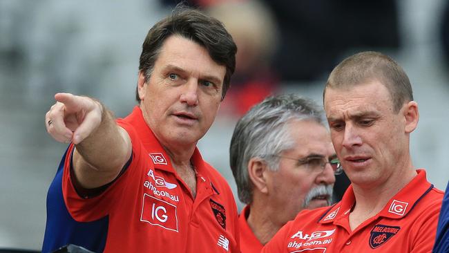 Melbourne coach Paul Roos will handover to Simon Goodwin. Picture: Wayne Ludbey