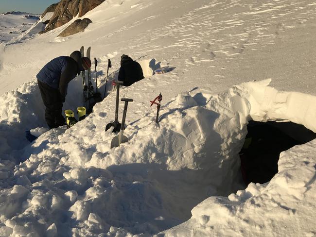 The Alpine Operations Unit officers are trained to build caves out of the side of hills to survive a night in the snow. Picture: supplied