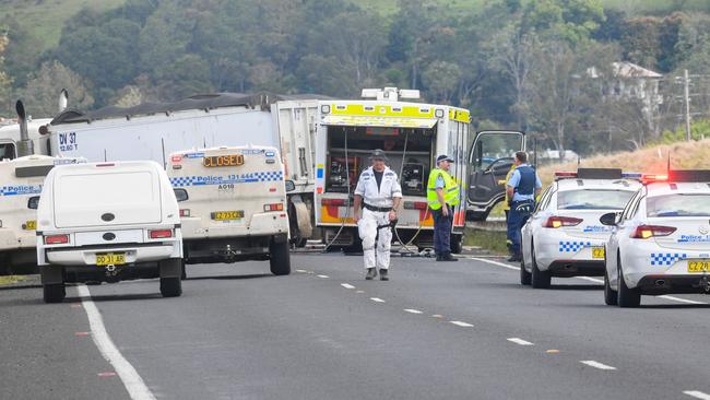 a woman was trapped in her car after colliding with a truck on the Bruxner Highway South Lismore around midday on Wednesday. Picture: Cath Piltz