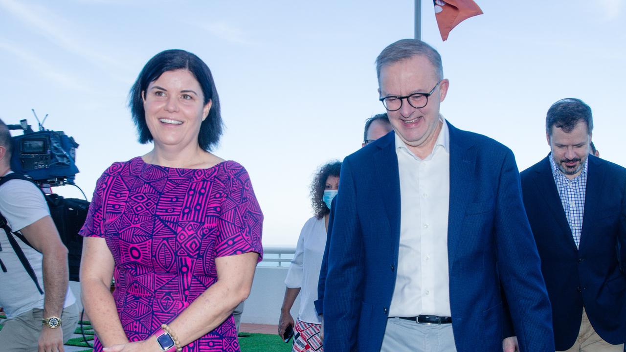 Australian Prime Minister Anthony Albanese with NT Chief Minister Natasha Fyles. Picture: Glenn Campbell/NCANEWSWIRE