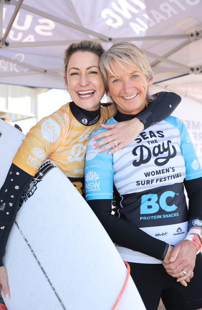 Liz Cantor and Layne Beachley at Seas The Day Womens Surf Festival at Kingscliff for Gold Coast at Large. Picture, Portia Large.