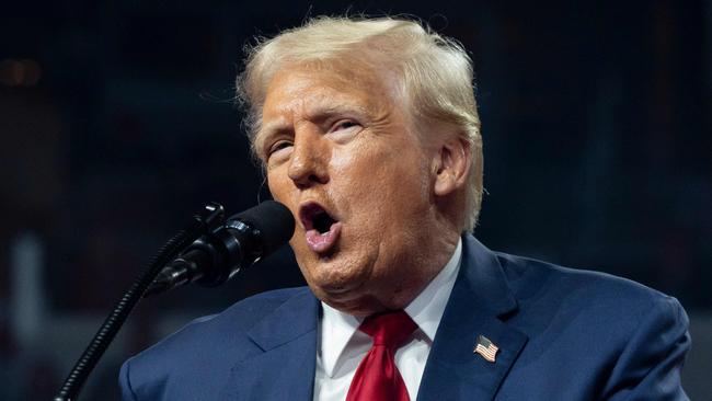 GLENDALE, ARIZONA - AUGUST 23: Republican presidential nominee, former U.S. President Donald Trump speaks during a campaign rally at Desert Diamond Arena on August 23, 2024 in Glendale, Arizona. The rally, held in partnership with Turning Point PAC and Turning Point Action, comes come two weeks after Democratic presidential nominee U.S. Vice President Harris held a rally at the same location.   Rebecca Noble/Getty Images/AFP (Photo by Rebecca Noble / GETTY IMAGES NORTH AMERICA / Getty Images via AFP)