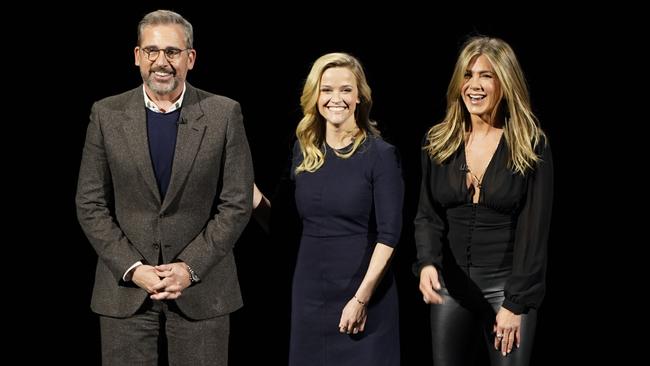 Steve Carell, Reese Witherspoon and Jennifer Aniston at the launch. Picture: AP