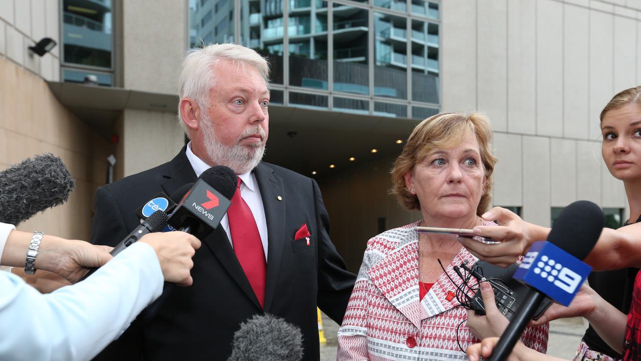 Bruce and Denise Morcombe outside the Brisbane sitting of the High Court. Picture: Philip Norrish