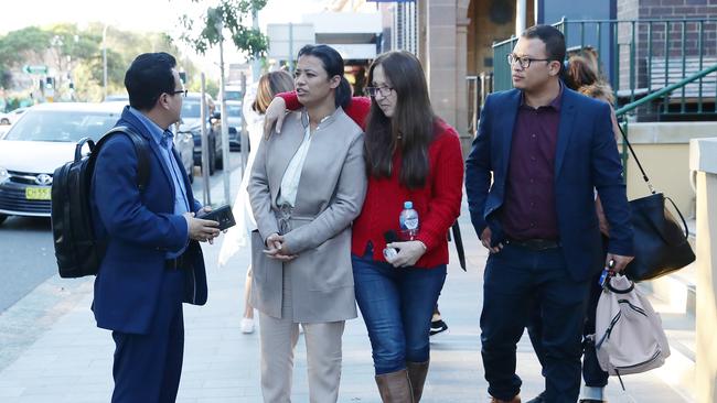 Anita Prajapati outside Manly Local Court (wearing grey) on Monday with supporters. Picture: Matrix/Nathan Smith