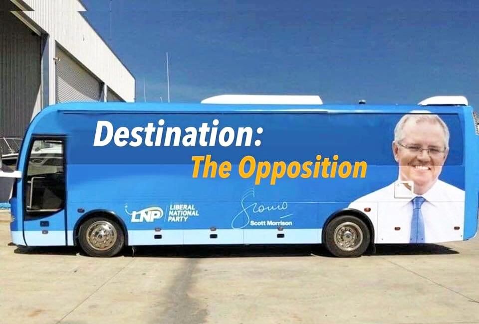 BUS CRASH: Memes about Scott Morrison's big blue bus appear to be on the money. Picture: Facebook