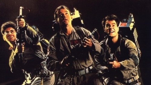 Actors (L-R) Harold Ramis, Bill Murray and Dan Aykroyd in 1984 film 'Ghostbusters'.