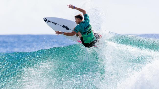 Mikey McDonagh of Lennox Head had never made the quarter finals of the world tour’s Challenger Series. At Snapper Rocks on Saturday he went all the way and won the title. Picture: Cait Miers/World Surf League