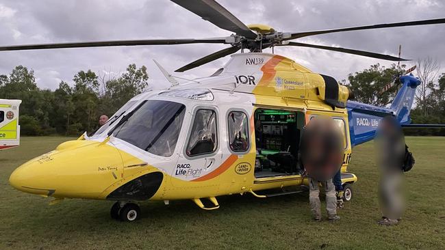 RACQ LifeFlight Rescue crews airlifted a male patient to hospital after he crashed his motorbike at Rainbow Beach. Picture: LifeFlight