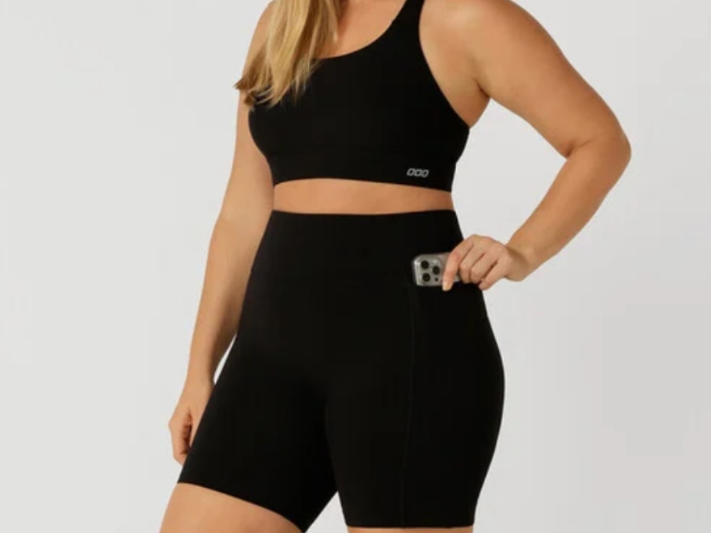 The Lorna Jane Amy Bike Shorts are a top-pick for running shorts that will hold you in and hold your phone. Image: Lorna Jane