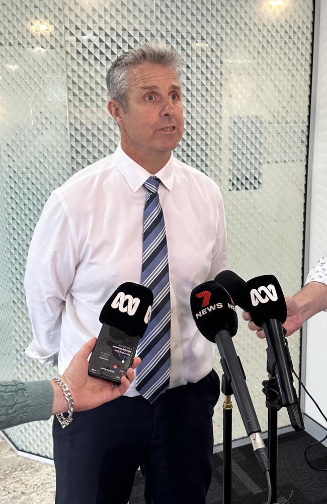 Sunshine Coast Detective Inspector Chris Toohey speaking to media on October 10, 2024. Picture: Sam Turner