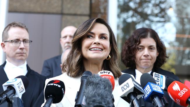 Lisa Wilkinson flanked by barristers Barry Dean (left) and Sue Chrysanthou (right). Picture: Jane Dempster