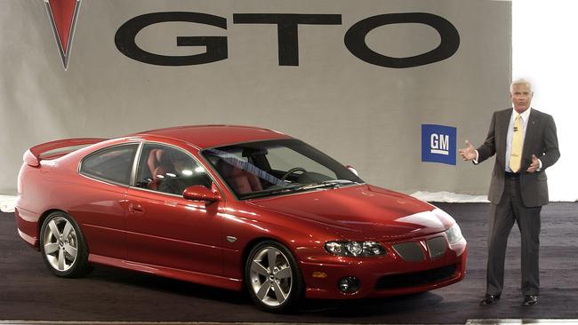 Bob Lutz unveils the Holden Monaro as a Pontiac in the US in 2003. Picture: Supplied.