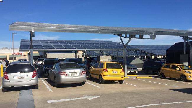 New solar panel awnings at Westfield Marion. Picture: Eugene Boisvert