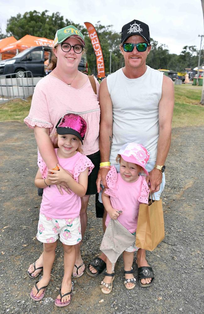 Tameeka and Adam with their daughters Charlette, 5, and Sophie Maroske, 2, at Meatstock, Toowoomba Showgrounds. Picture: Patrick Woods.