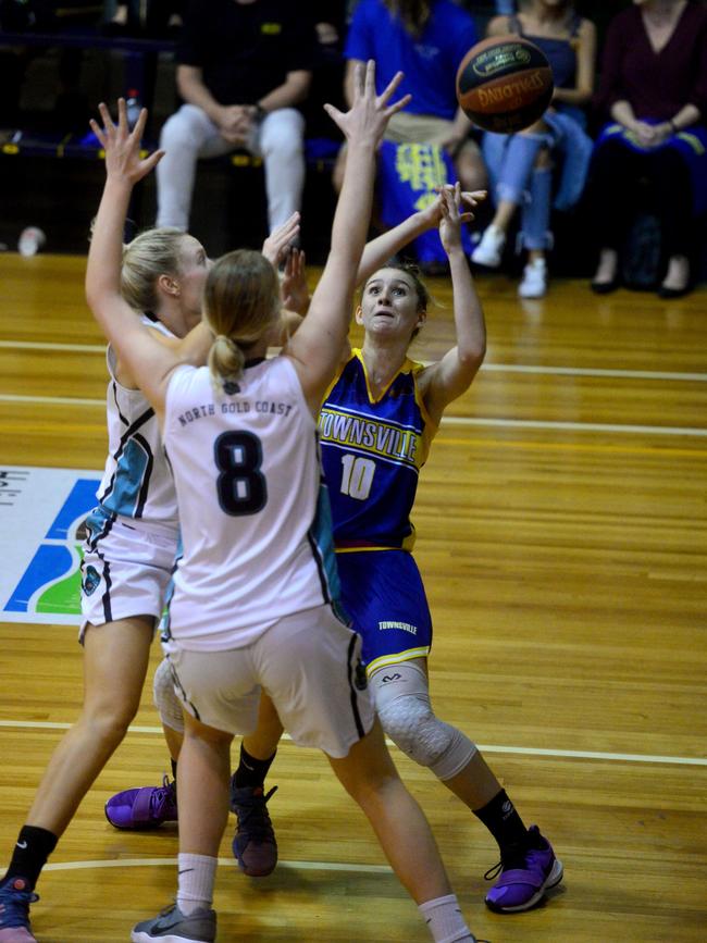 Queensland Basketball League quarter finals at Townsville Basketball Stadium. Townsville Flames against North Gold Coast Seahawks. Flames' Miela Goodchild. Picture: Evan Morgan