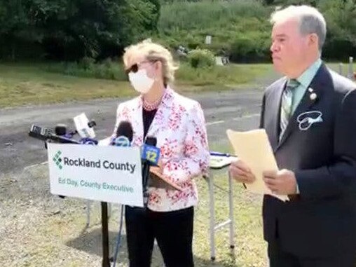 US officials brief the media on an upstate New York party that left multiple attendees – plus the host – with positive coronavirus diagnoses. Picture: Rockland County Government