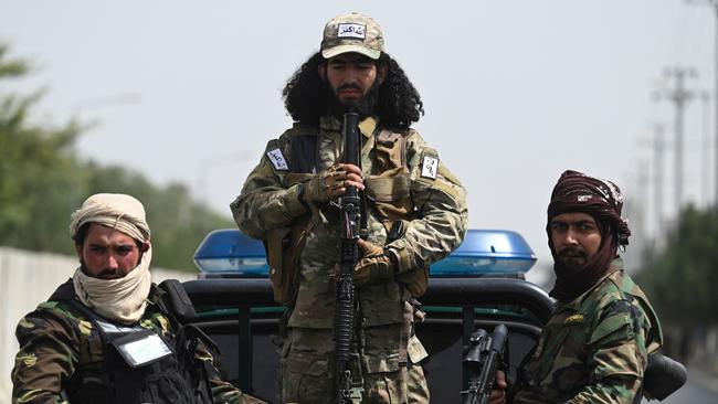 Taliban fighters on patrol in Kabul on Saturday. Picture: AFP