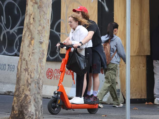 MELBOURNE, AUSTRALIA - MAY 12 2024People ride E-Scooters through Melbourne CBDLord Mayor Sally Capp says the call by the state government to keep extending the cityÃs e-scooter trial has ÃdelayedÃ critical safety improvements, including the rollout of technology to stop rule breakers from riding on footpaths.Picture: Brendan Beckett