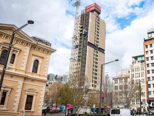 Student accommodation being built on North Terrace that is creating controversy, on June 15th, 2021, in Adelaide.Picture: Tom Huntley