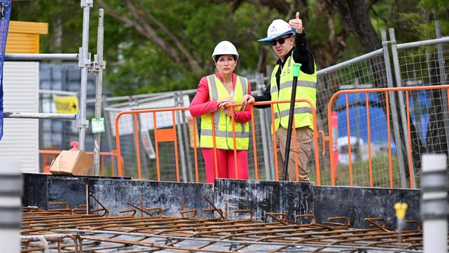 Former Queensland Housing Minister Leeanne Enoch visits a social housing construction site at Eight Mile Plains in Brisbane’s south in 2022. Picture: NCA Newswire / Dan Peled