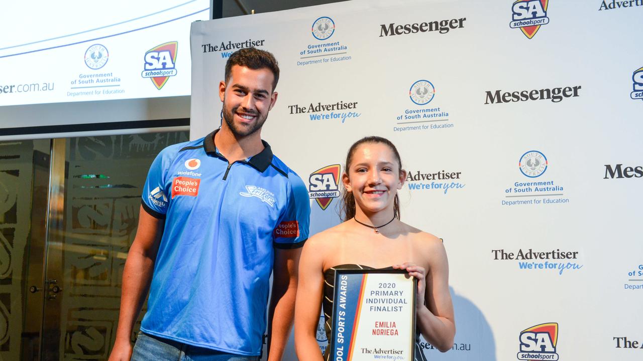 Cricketer Wes Agar with runner up Emilia Noriega from Immanuel College at The School Sports Awards at the SA Museum. Picture: Brenton Edwards