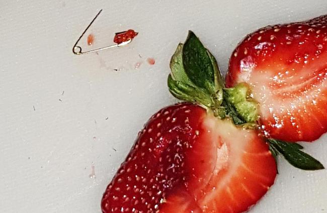 A safety pin found in a strawberry in at Foodland store in Jamestown, South Australia.