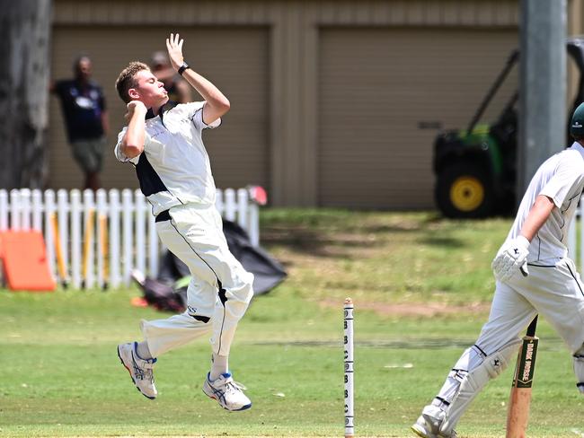 TSS bowler Ted WatermanGPS first Xv cricket between BBC v TSS at Parkman Park.Saturday February 17, 2024. Picture, John Gass