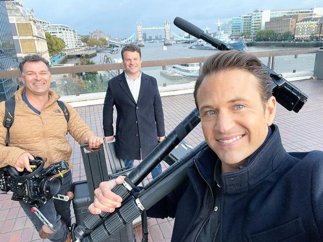 Weekend Sunrise host Matt Doran and the Channel 7 crew in London on November 4. Picture: Instagram