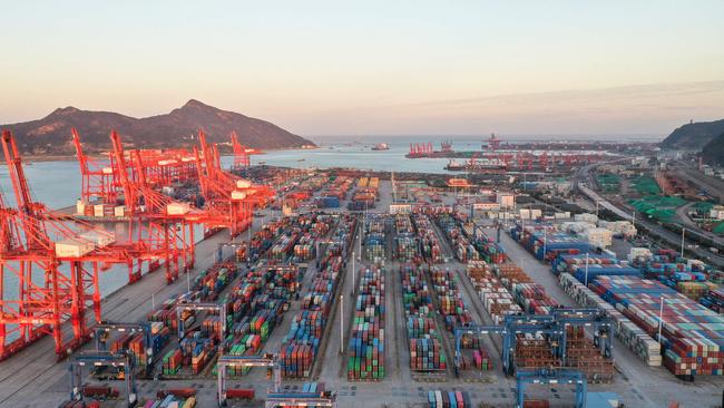 Containers stacked at Lianyungang port, in China’s eastern Jiangsu province. Picture: AFP